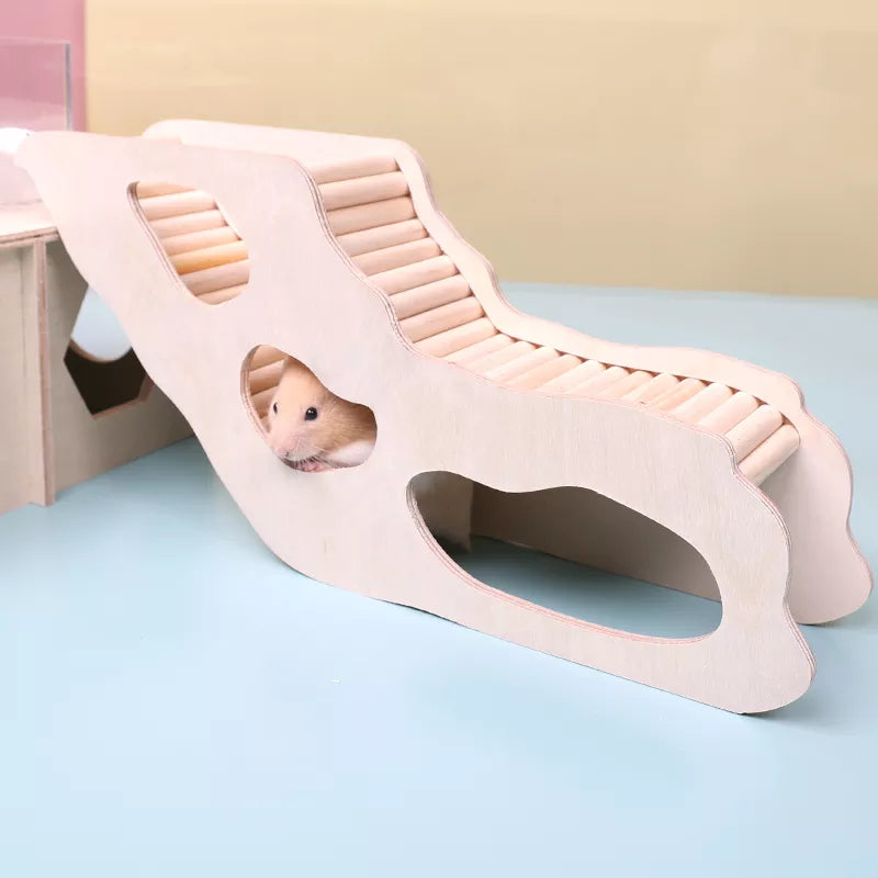 Wooden Hamster Under-ground Hiding Tunnel w/ Climbing Ladder