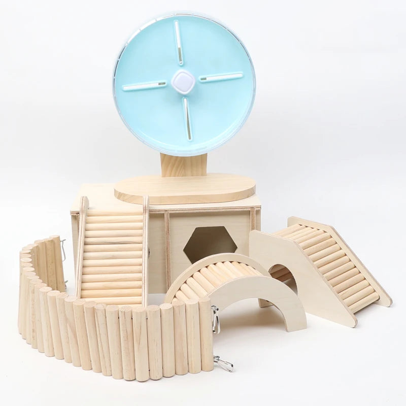 Wooden Hamster Under-ground Hiding Tunnel w/ Climbing Ladder