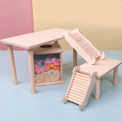 Wooden Hamster Under-ground Hiding Tunnel w/ Climbing Ladder