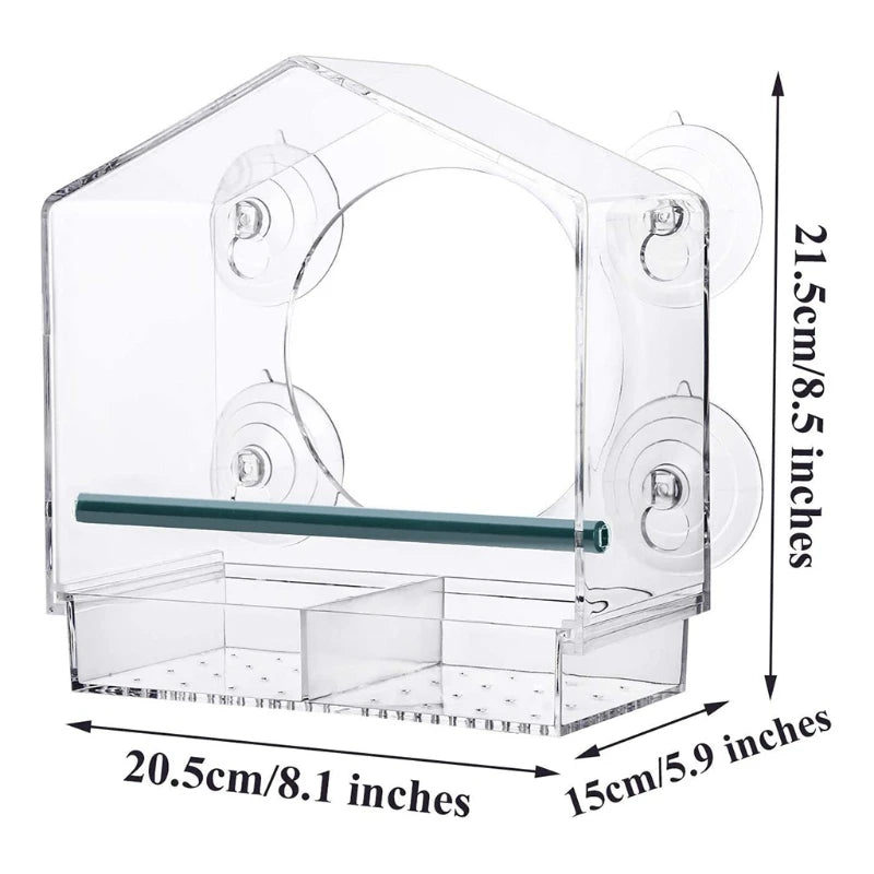 Clear Acrylic Bird Feeder Window Mount with Strong Suction Cup Seed Tray