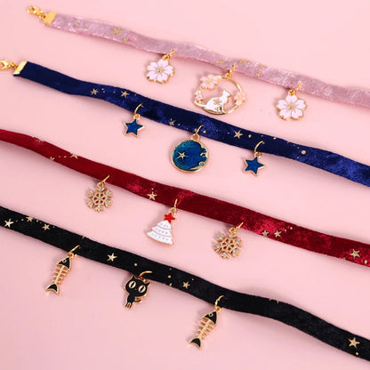 Velvet Adjustable Necklace For Cats Fishbone/Sakura/Starry Sky Collar