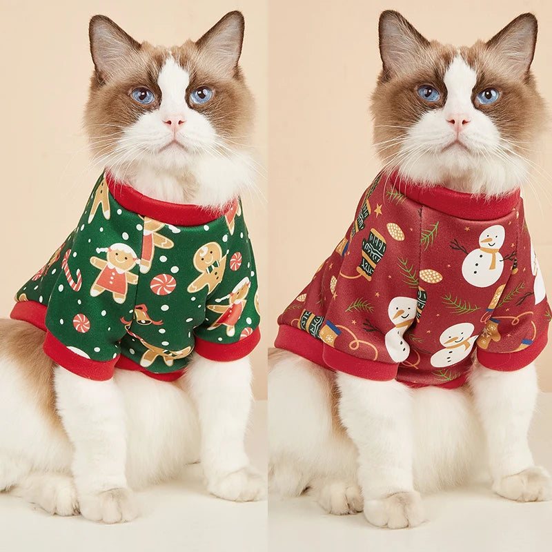 Christmas Pet Cat Clothes for Winter Sweatshirt Hoodie