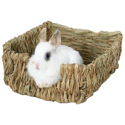 HOT SALES!!! Woven Grass Small Pet Rabbit Guinea Pig Cage Nest House Chew Toy Bed