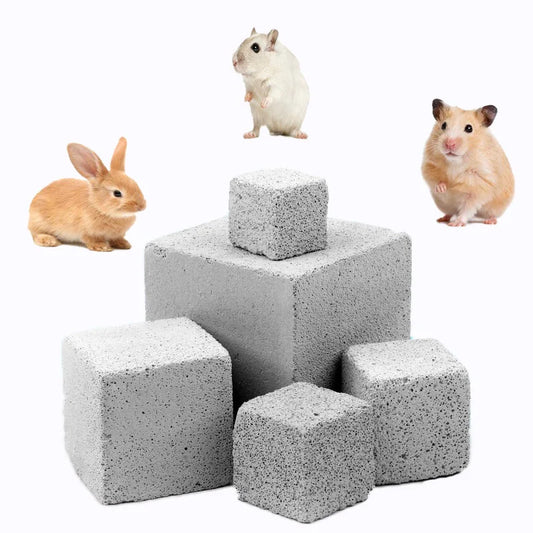 Natural Mineral Small Animals Molar Stone Gray Square Hole Molar Toy Rabbit Guinea Pig Hamster Chew Toys Small Pets Supplies