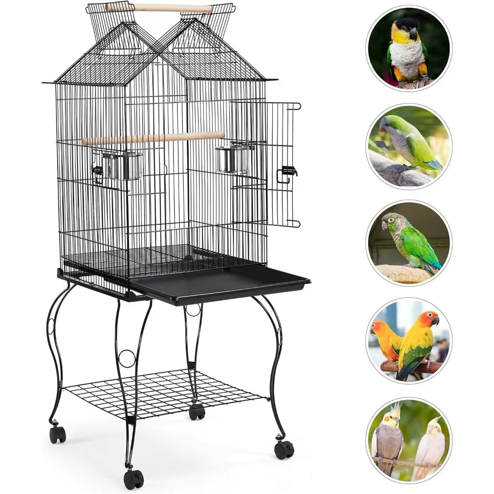 57-Inch Rolling Open Top Roof Bird Cage