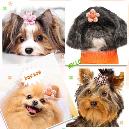 Dog Accessories 10PCS Dog Bows Flower Shape Classic Plaid Handmade Bow With Rubber Bands