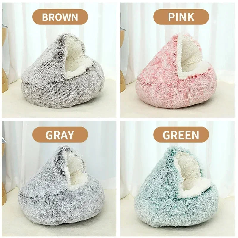 Cozy Winter Cat Bed - Plush Round Cushion for Cats and Small Dogs