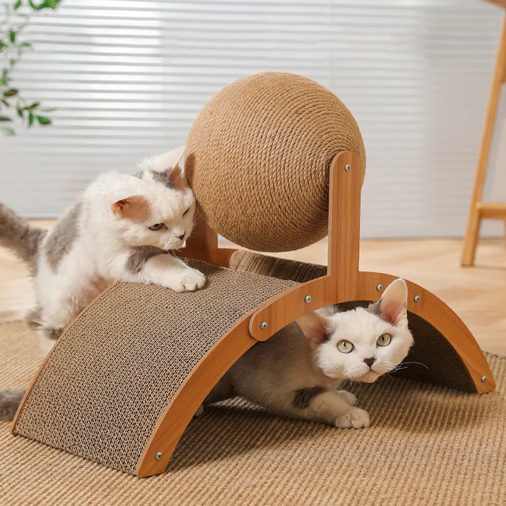 Cat Scraper Wooden Cat Scratcher Scratching Board 2 In 1 Wear-Resistant Grinding Paw Solid Wood Sisal Rope Ball