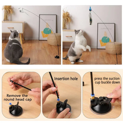 Interactive Cat Toy Funny Simulation Bird Feather with Bell Cat Stick Toy for Kitten Playing Teaser Wand Toy Pet Cats Supplies