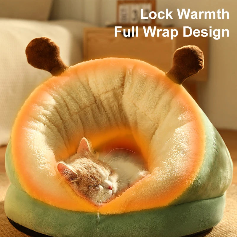 Cozy Winter Cat Bed with Plush Cushion for Small to Medium Cats