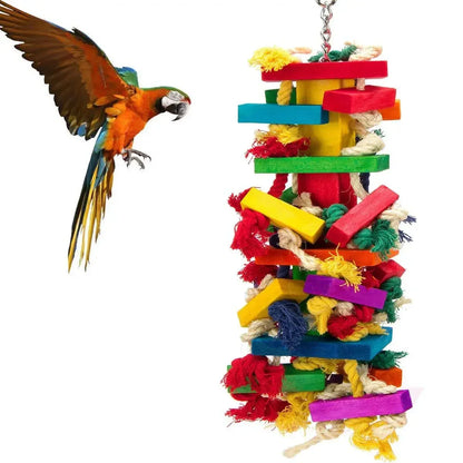 Wood Parrot Toys Love Bird Cage Funny Training Birds Toys Cotton Rope Parrot Toy