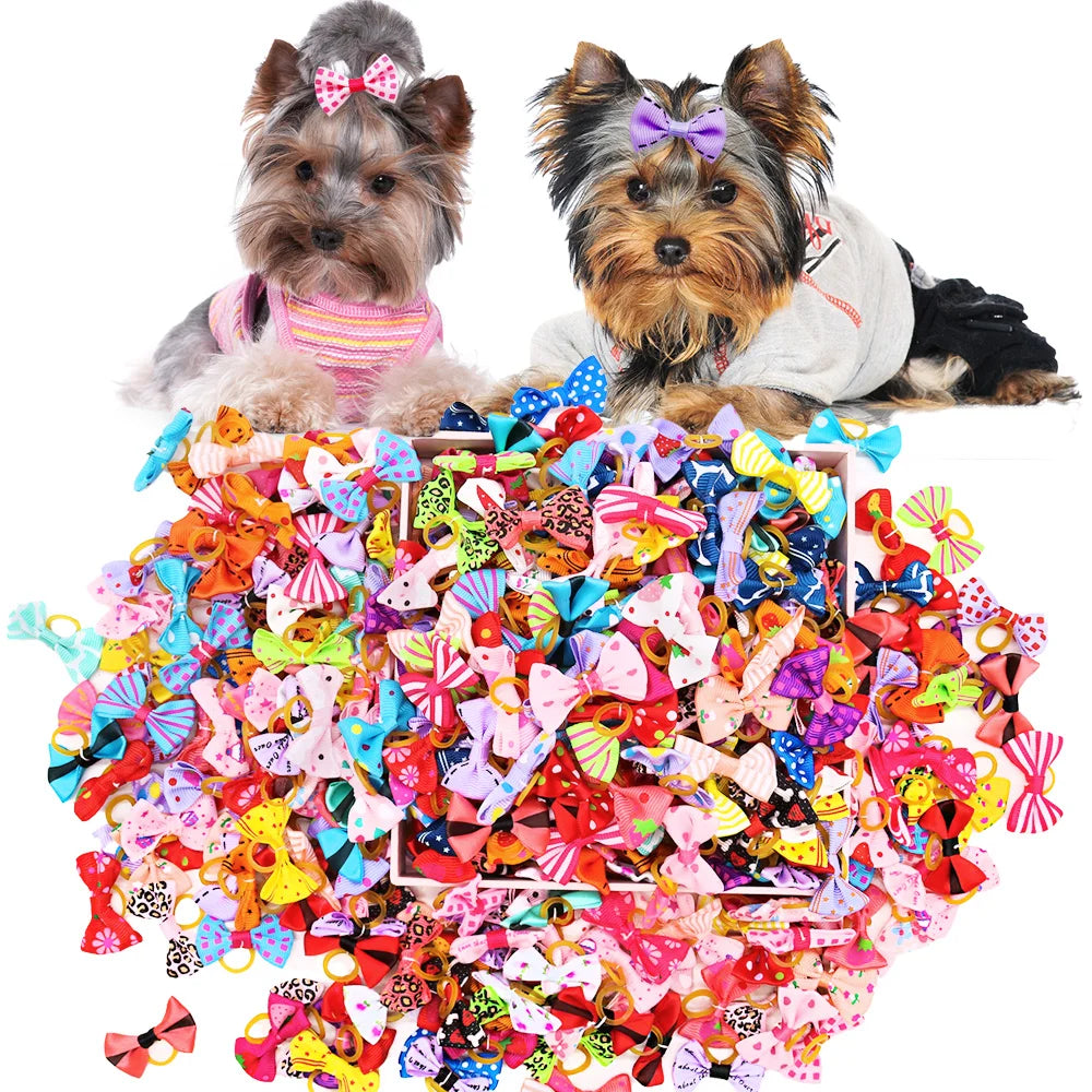 30PCS Dog Bow With Rubber Band Dog Hair Accessories