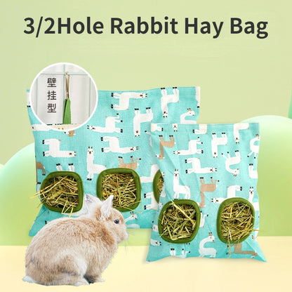 Hay Bag Hanging Pouch Feeder Holder Feeding Dispenser Container for Rabbit Guinea Pig Small Animals Pet Bunny Cage Accessories