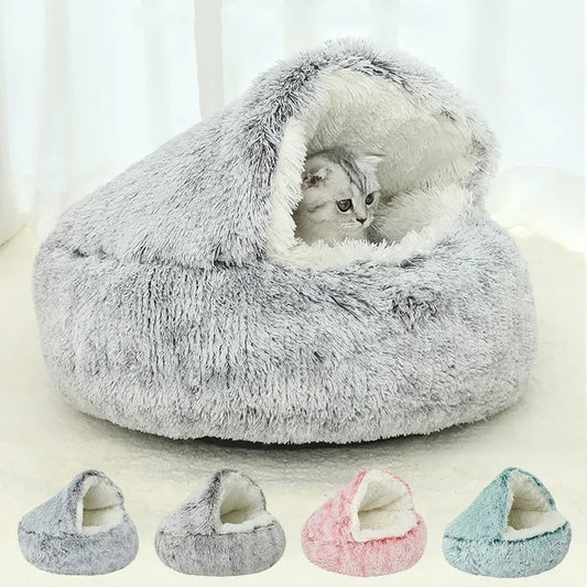 Cozy Winter Cat Bed - Plush Round Cushion for Cats and Small Dogs