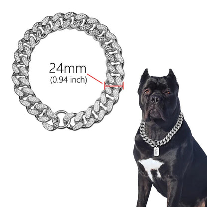 ABS Plastic Dog Collar Chain Diamond Inlay Sparkle Bulldog Necklace