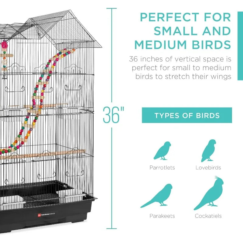 36in Indoor/Outdoor Iron Bird Cage for Medium Small Birds