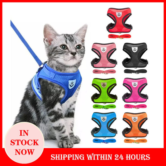 Adjustable Vest Walking Traction Rope Set for Dog Collar Breathable Mesh Harness for Small Medium Cat Dog Pet Lead