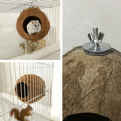 Coconut Bird Nest,Natural Coconut Shell Bird Nest House Hut Cage for Pet Parrot Parakeet