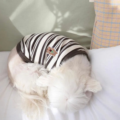 Dog Vest Puppy Clothes Summer Cotton Bear Print T-Shirt Striped Dog Shirt