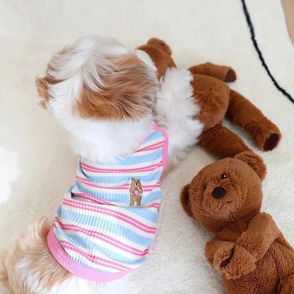 Dog Vest Puppy Clothes Summer Cotton Bear Print T-Shirt Striped Dog Shirt