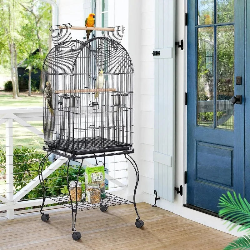 59-Inch Rolling Standing Medium Dome Open Top Bird Cage