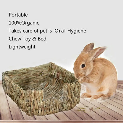 HOT SALES!!! Woven Grass Small Pet Rabbit Guinea Pig Cage Nest House Chew Toy Bed