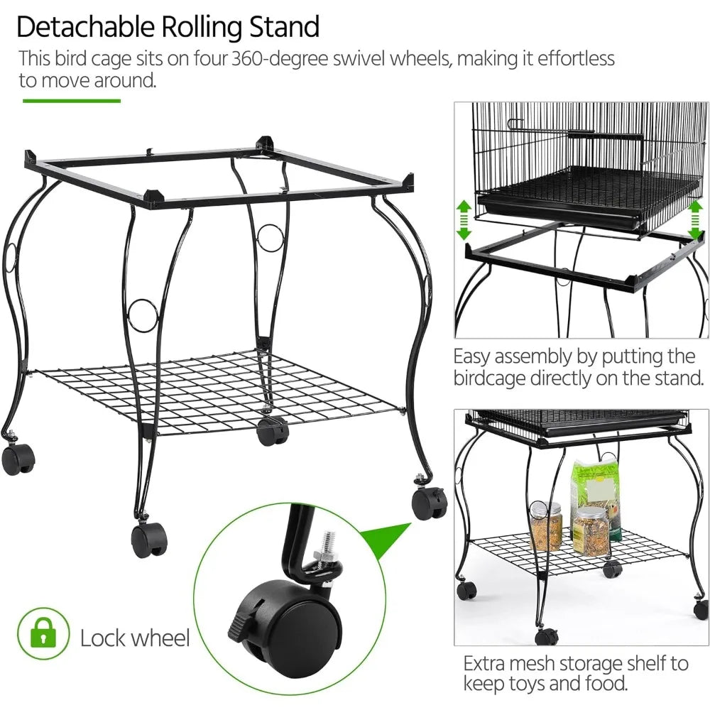 57-Inch Rolling Open Top Roof Bird Cage