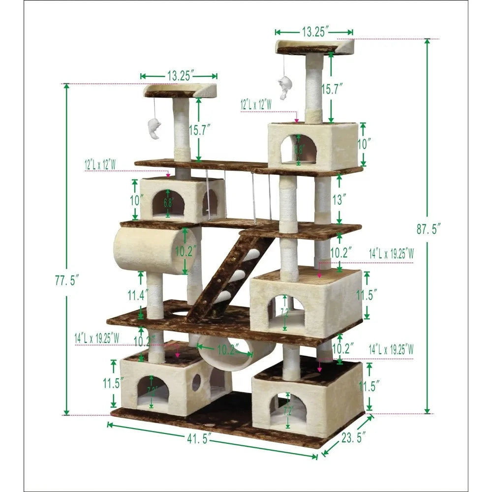 Huge 87" Tall Cat Tree House Climber Furniture with Swing