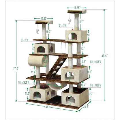 Huge 87" Tall Cat Tree House Climber Furniture with Swing