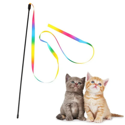 1PC Cat Interactive Toys Funny Cat Stick Double-sided Rainbow Ribbon