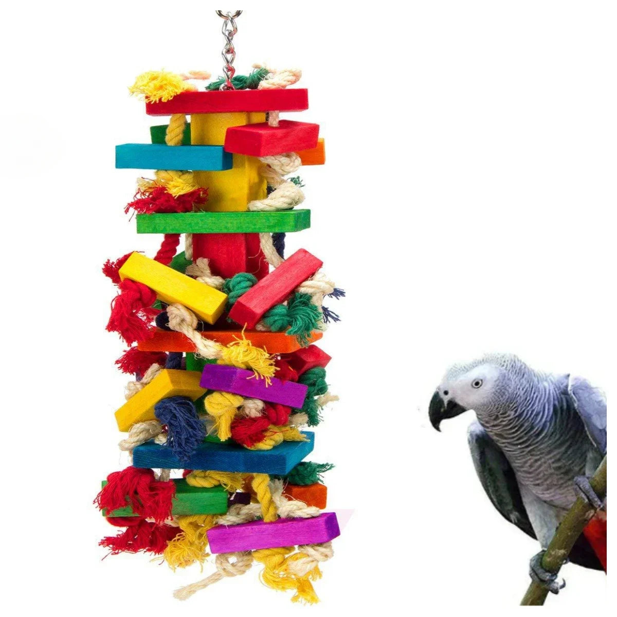 Wood Parrot Toys Love Bird Cage Funny Training Birds Toys Cotton Rope Parrot Toy