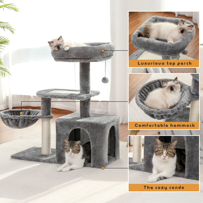 Cat Tree House Condo with Large Top Perch and Natural Sisal Scratching Posts