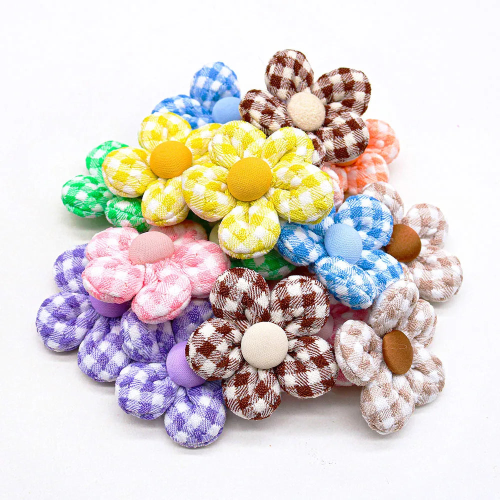 Dog Accessories 10PCS Dog Bows Flower Shape Classic Plaid Handmade Bow With Rubber Bands