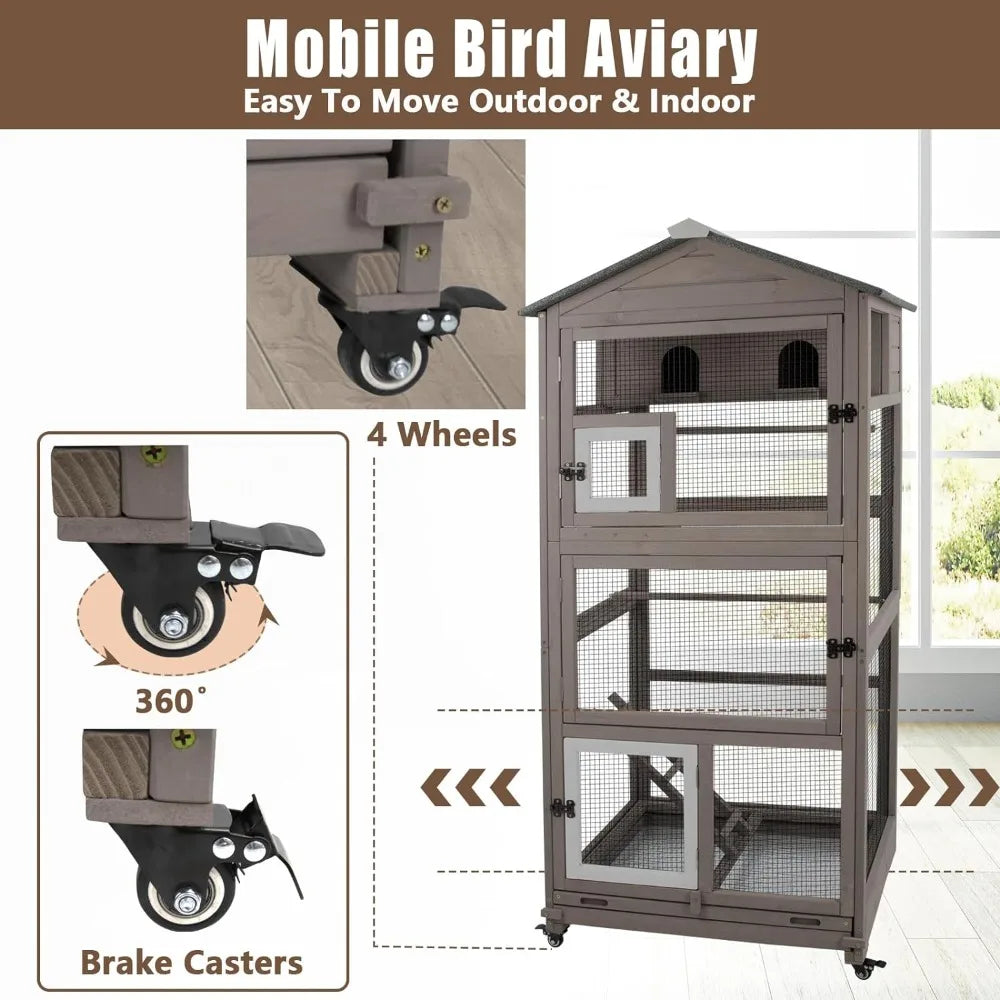 Flight Bird Cage Outdoor Large Wooden Bird Aviary Parrot Cage