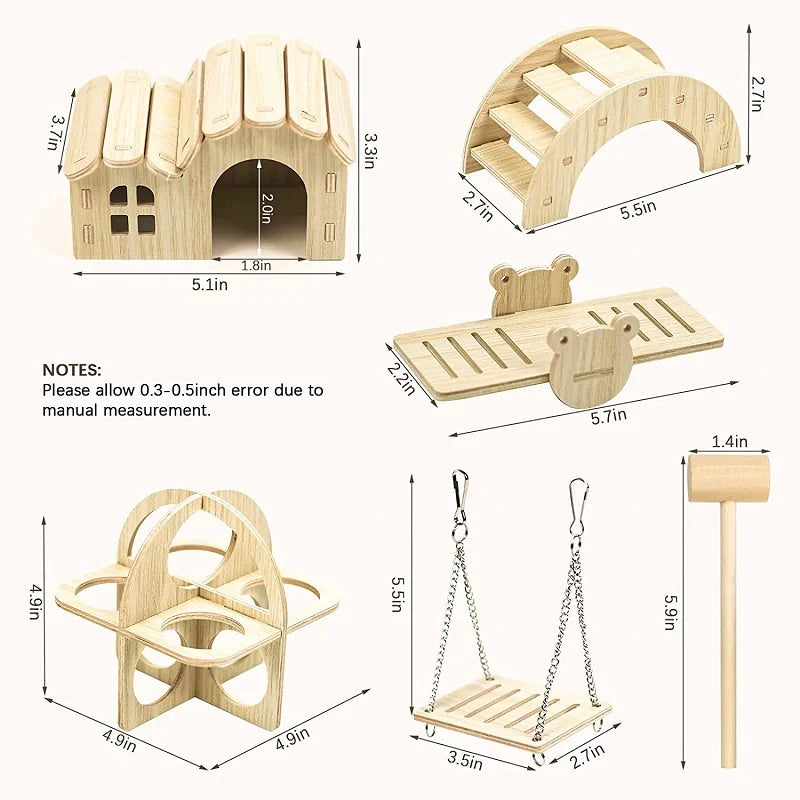 Pet Hamsters House DIY Wooden Gerbil Hideout Bridge Swing