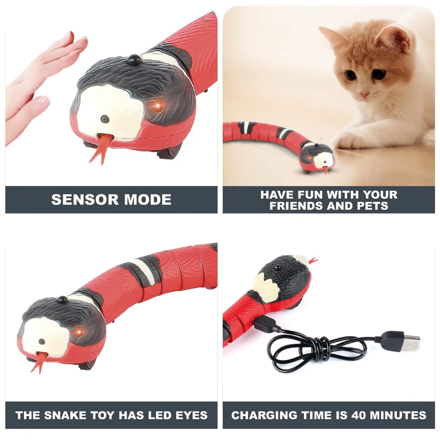 Smart Sensing Cat Toys Interactive Automatic Eletronic Snake Cat Teaser USB Rechargeable