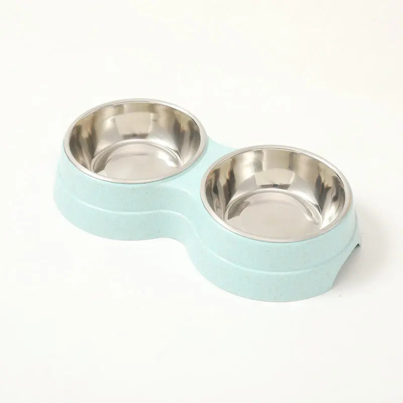 Double Pet Bowls Dog Food Water Feeder Stainless Steel