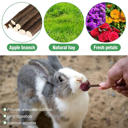 1pc Bunny Chew Toy Lollipop of Teeth Natural Apple Wood Stick With Timothy Flower For Rabbits Chinchilla Hamsters Guinea Pigs