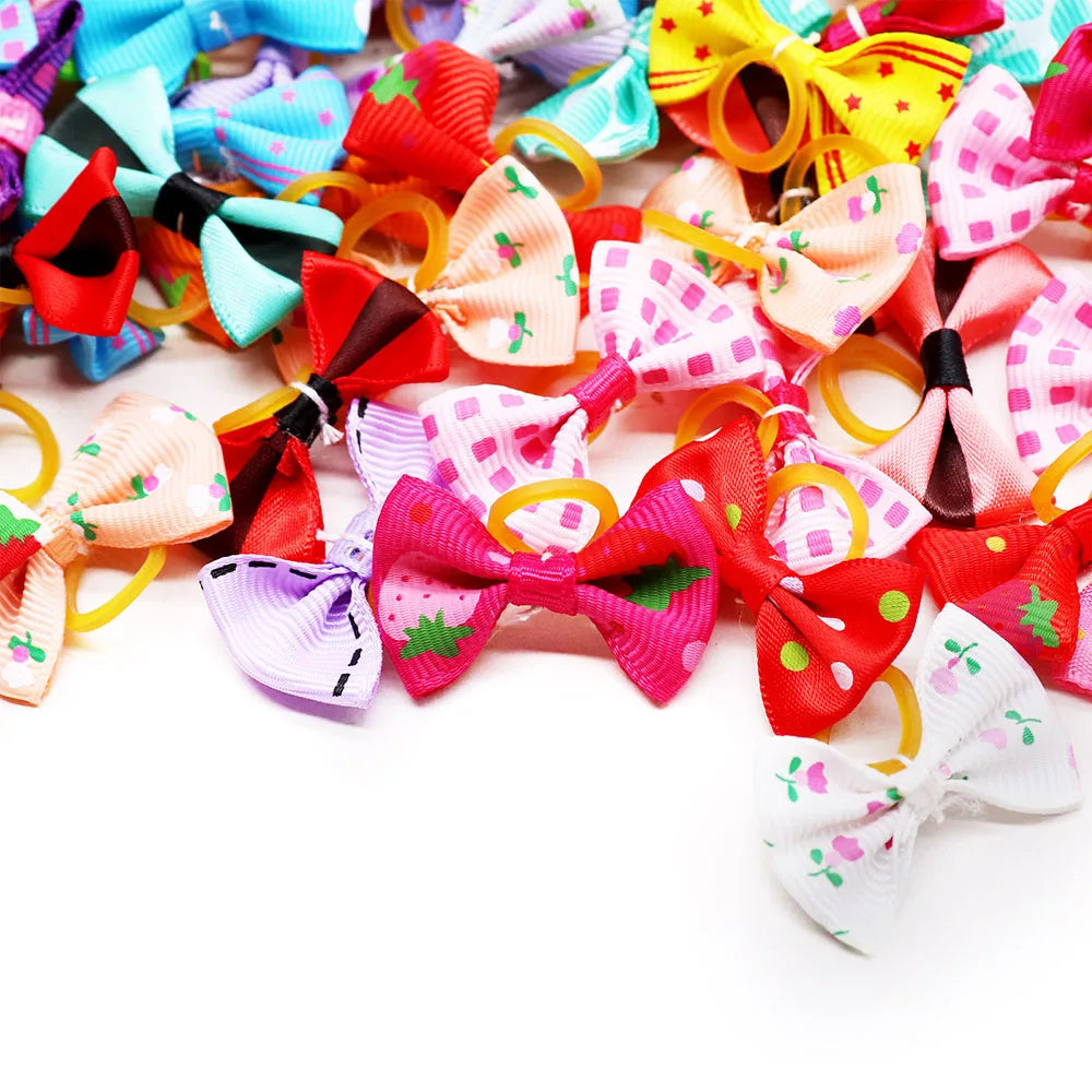 30PCS Dog Bow With Rubber Band Dog Hair Accessories