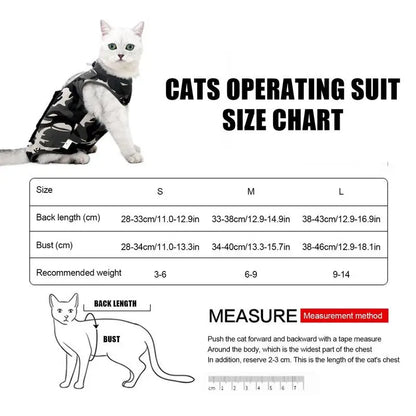 Cat Recovery Suit for Female Cats - Camouflage Design, E-Collar Alternative