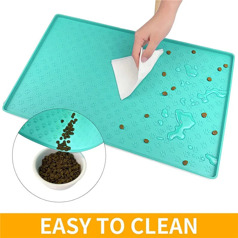 Dog Cat Bowl Food Mat with High Lips Silicone Non-Stick Waterproof Pet Food Feeding Pad Puppy Feeder Tray Water Cushion Placemat