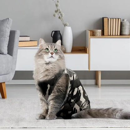 Cat Recovery Suit for Female Cats - Camouflage Design, E-Collar Alternative