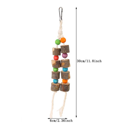 New Bird Chewing Toy Wooden Hanging Cage Toys for Parrots Bird Funny Hanging Rope Standing Toy