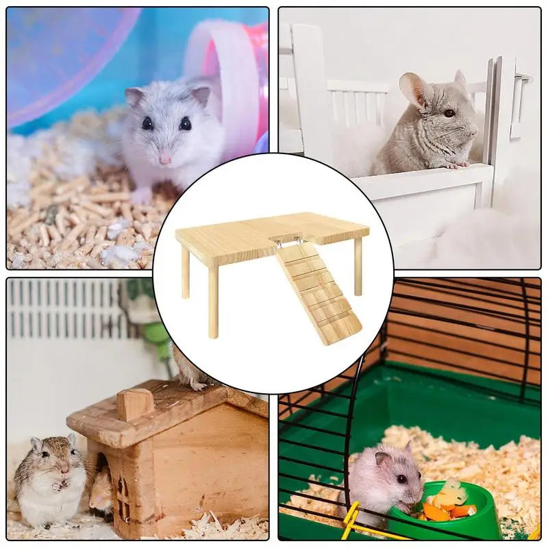 Wooden Ladder Platform for Hamsters and Small Pets