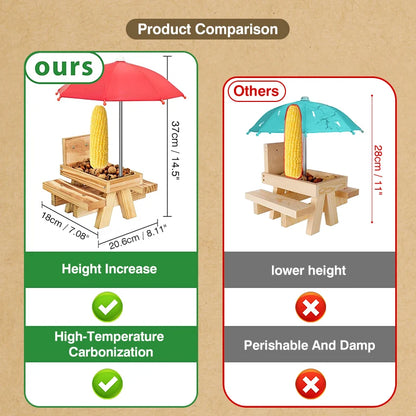 2024 Wooden Squirrel Feeder With Red Umbrella, Bird Squirrel Picnic Table