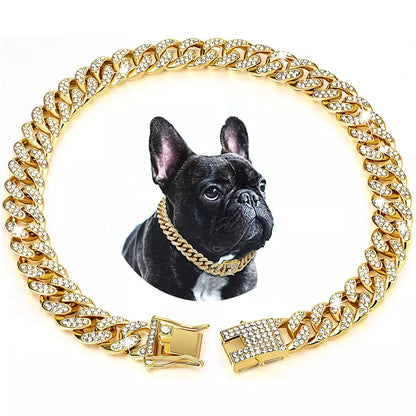 Luxury Gold Dog Chain Collar Cuban Chain Link Choke Collar for Small Medium Large Dogs Cats Pet Jewelry Necklace Accessories