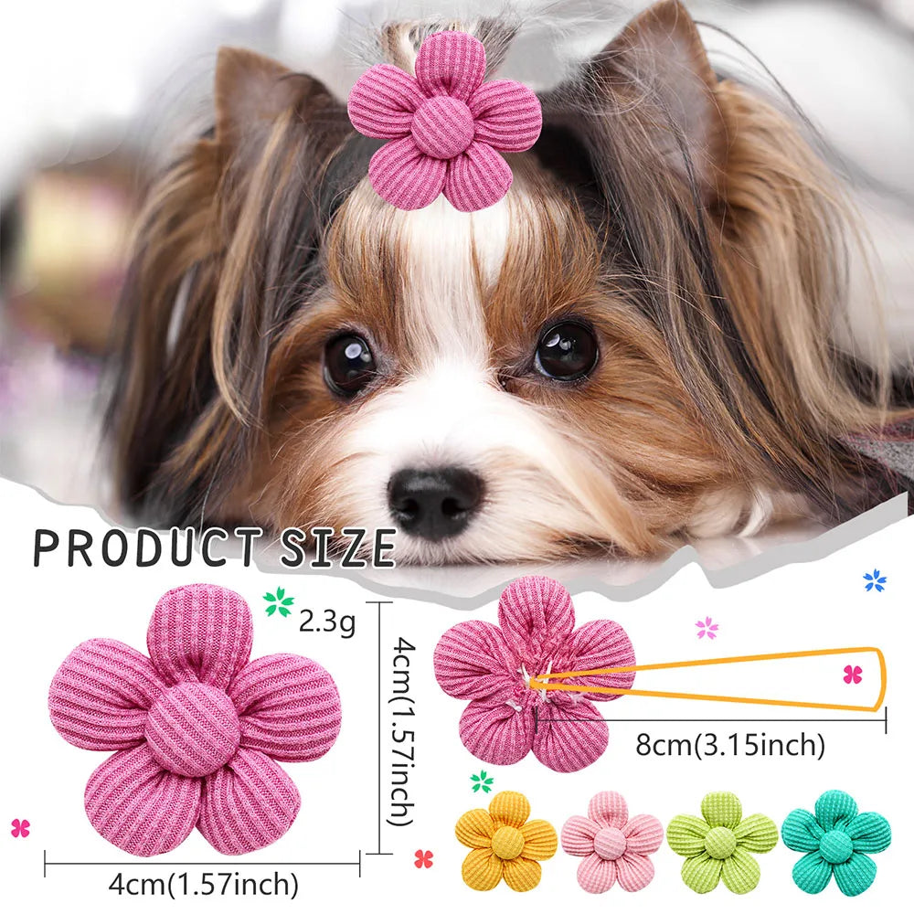 10PCS Spring Flower Bowknot Rubber Bands For Dog Bows