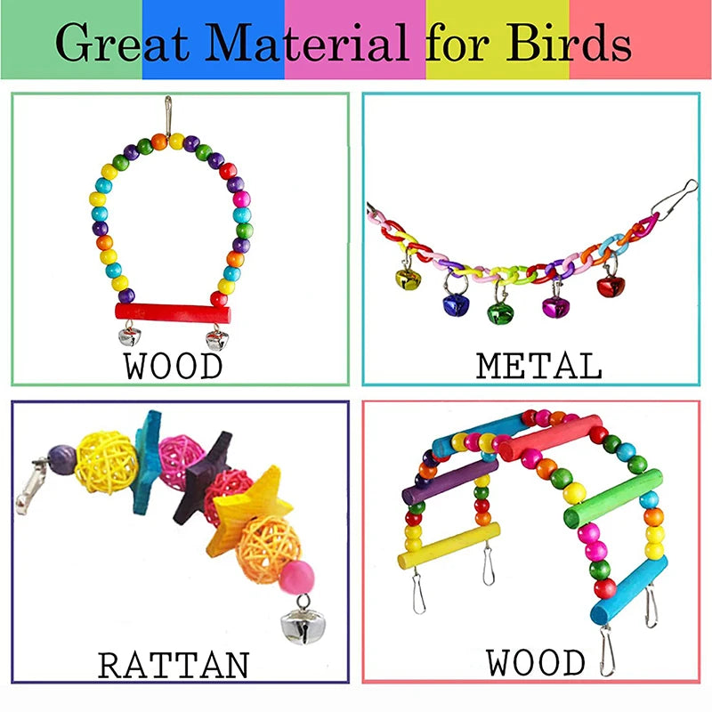 7pcs Pack Wood Parrot Toys Bird Cage Toy