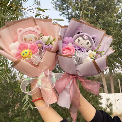 Cartoon My Melody Kuromi Cinnamoroll Kt Cat Plush Doll Creative Flower Bouquet Valentine Christmas Graduation Birthday Gift