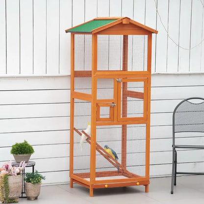 65" Wooden Bird Cage Outdoor Aviary House for Parrot